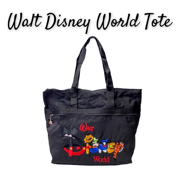 Walt Disney World Black Tote Bag With Character Embroidered Lettering - Picture 1 of 14